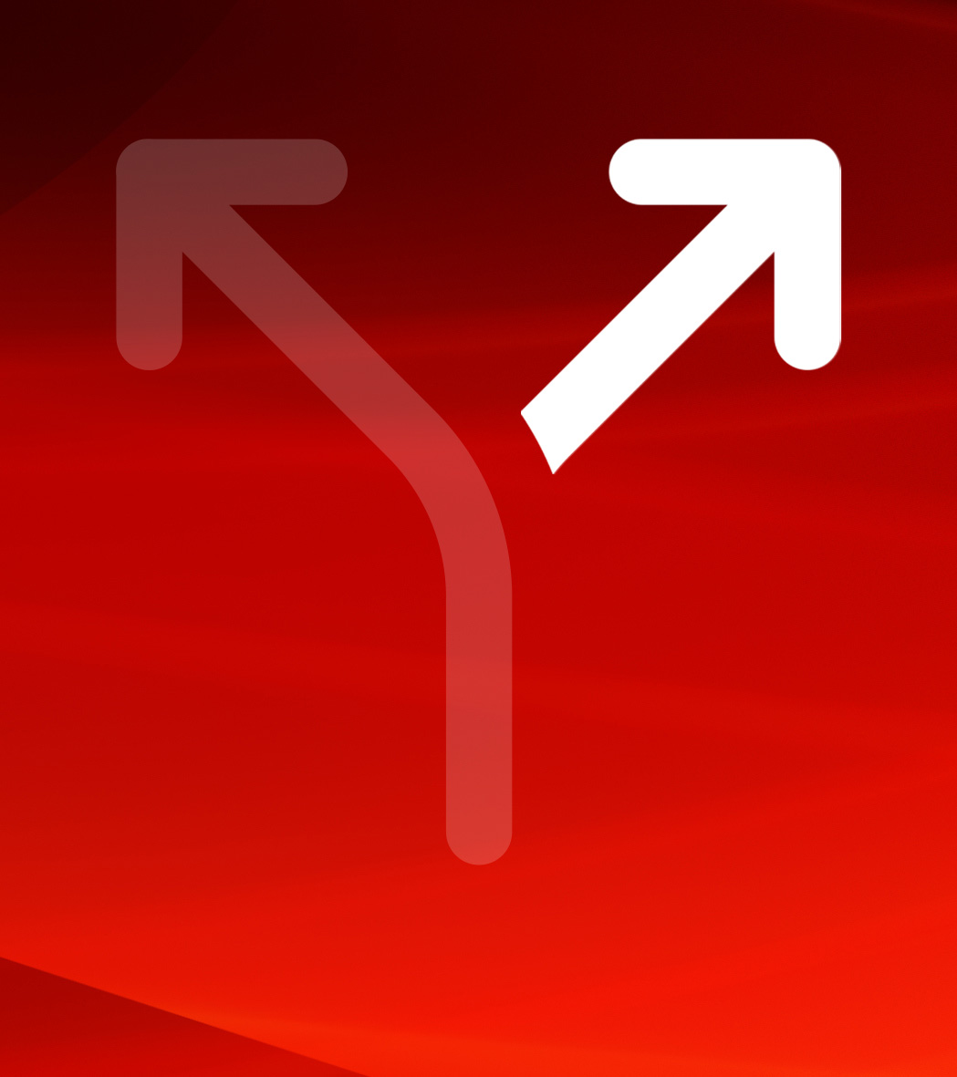 roter und weißer Abbiegerpfeil in verschiedene Richtungen als Symbol für „Wir gehen neue Wege”